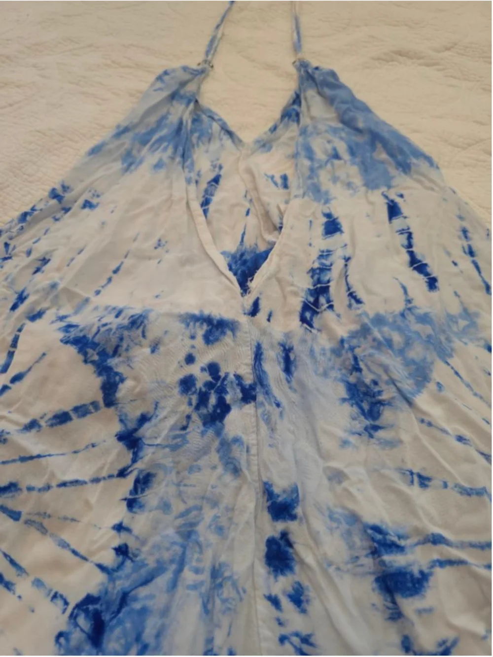 Made In Bali Blue White Tie-Dye Halter Coverup Dress One-size Asymmetrical Hem